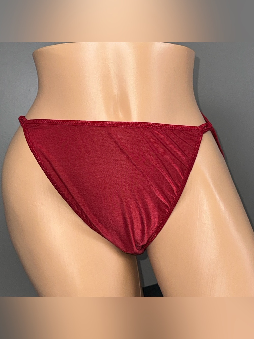 Vintage Vassarette Second Skin String Bikini Panties Size 8 XL 18205 Dark Red